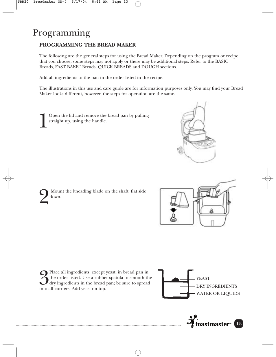 Programming | Toastmaster TBR20H User Manual | Page 14 / 64