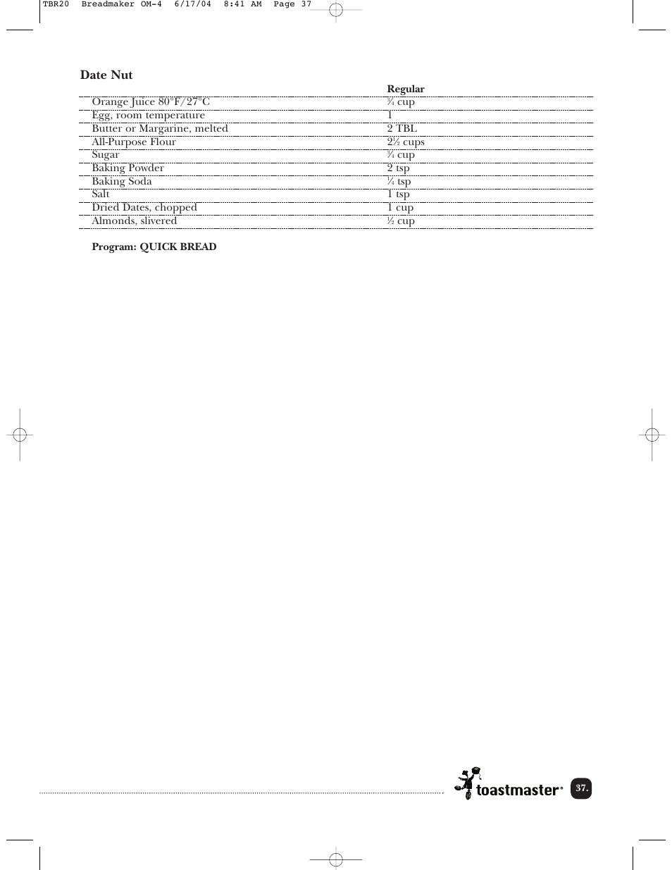 Date nut | Toastmaster TBR20H User Manual | Page 38 / 64