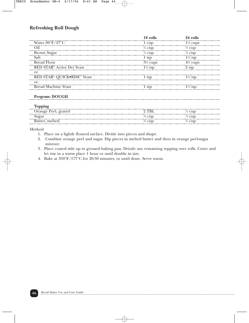 Refreshing roll dough | Toastmaster TBR20H User Manual | Page 45 / 64