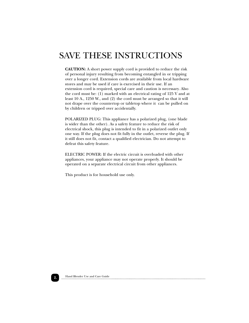 Save these instructions | Toastmaster 1740 User Manual | Page 3 / 9