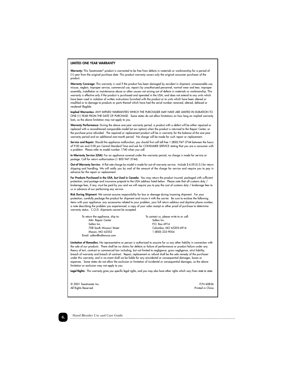 Toastmaster 1740 User Manual | Page 7 / 9