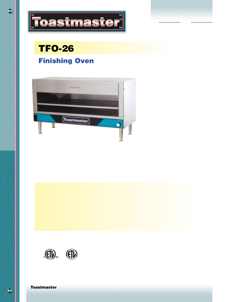 Toastmaster TFO-26 User Manual | 3 pages