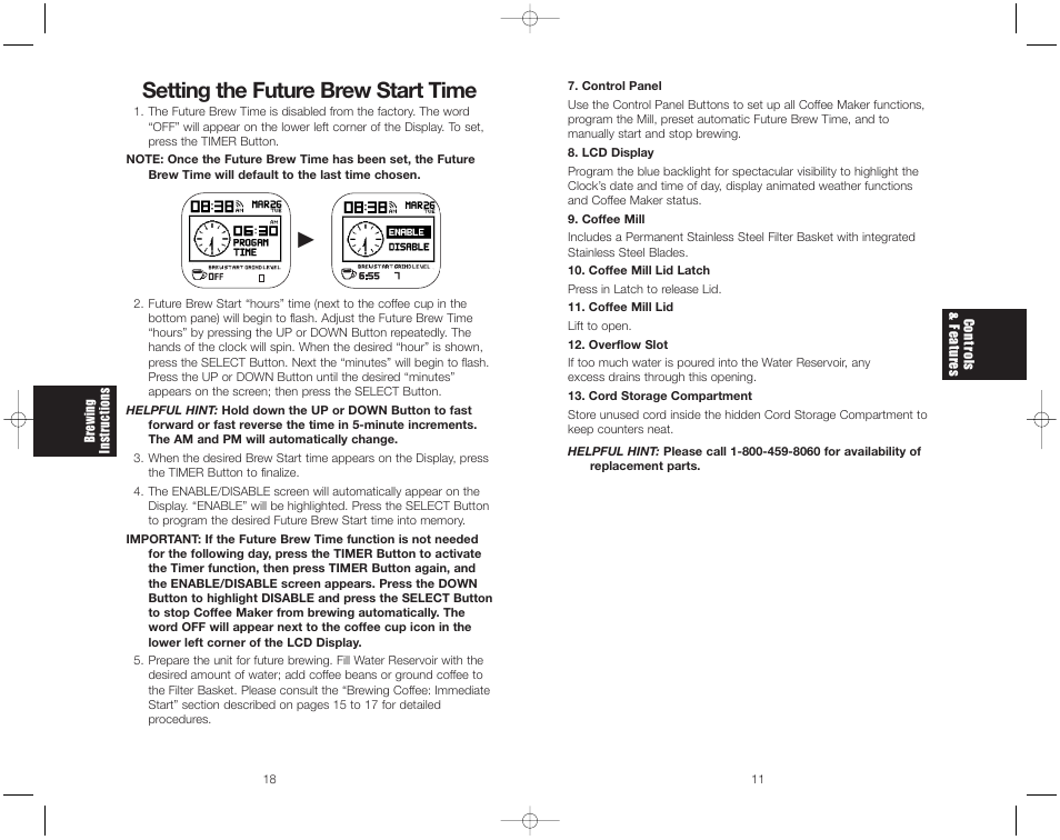 Setting the future brew start time | Toastmaster ME1MSB User Manual | Page 13 / 32