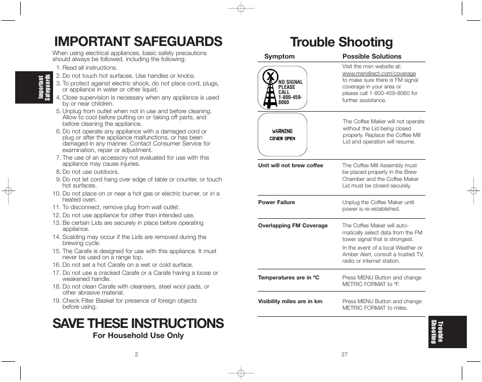 Trouble shooting, Important safeguards, Save these instructions | Toastmaster ME1MSB User Manual | Page 29 / 32
