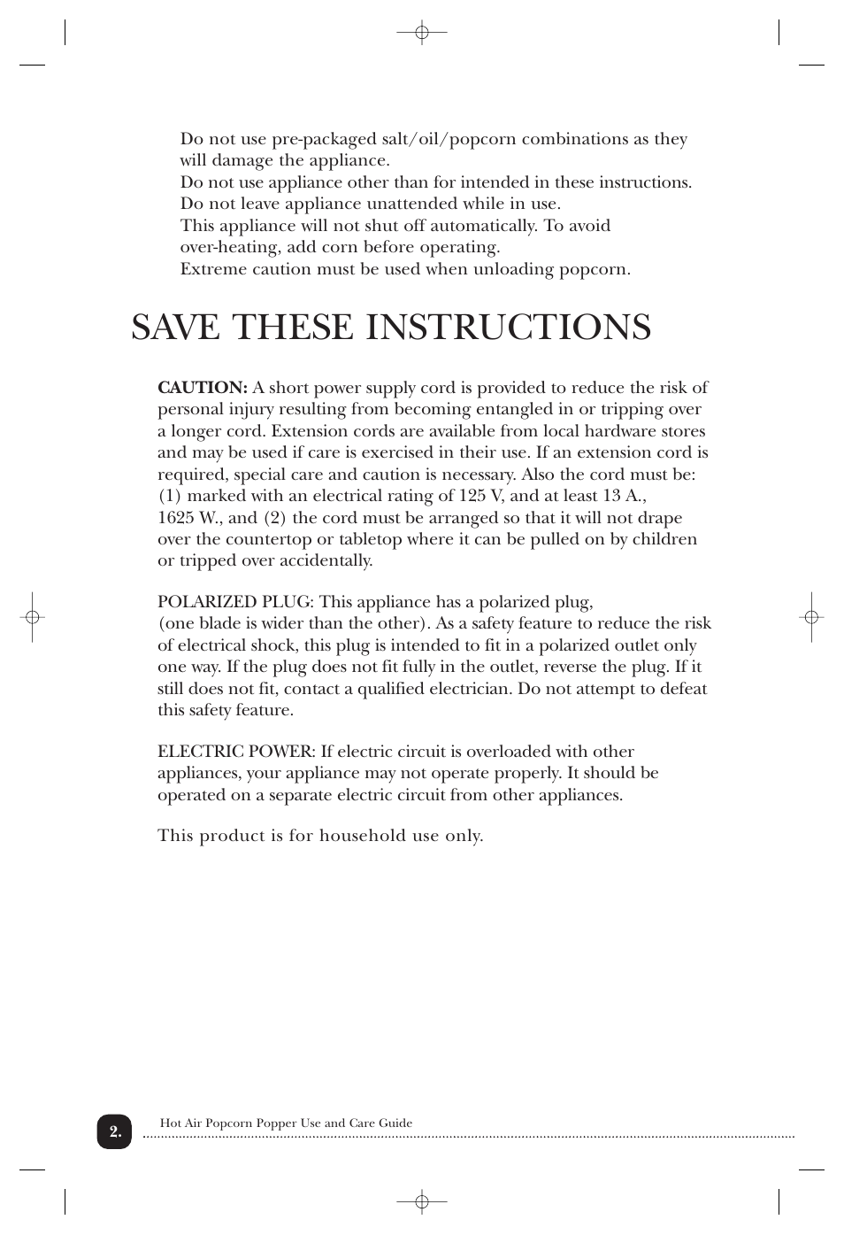 Save these instructions | Toastmaster 6202 User Manual | Page 3 / 10