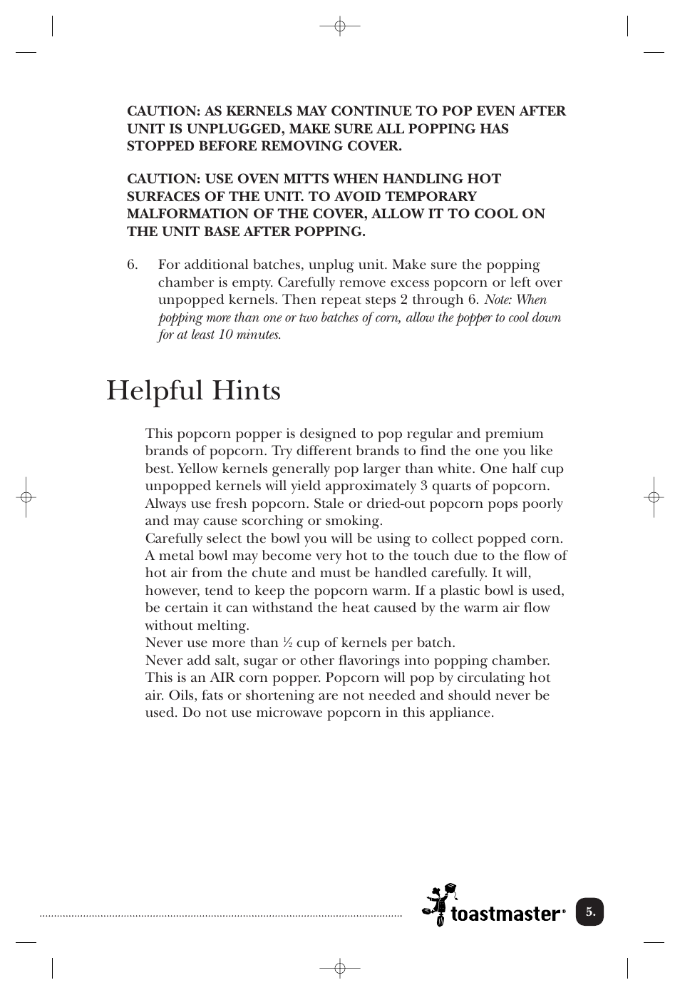 Helpful hints | Toastmaster 6202 User Manual | Page 6 / 10