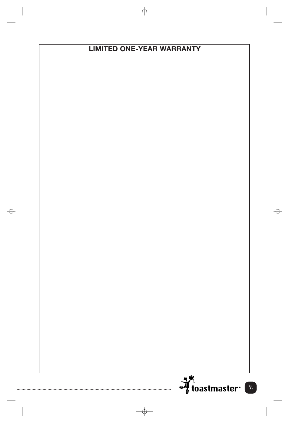 Limited one-year warranty | Toastmaster 6202 User Manual | Page 8 / 10