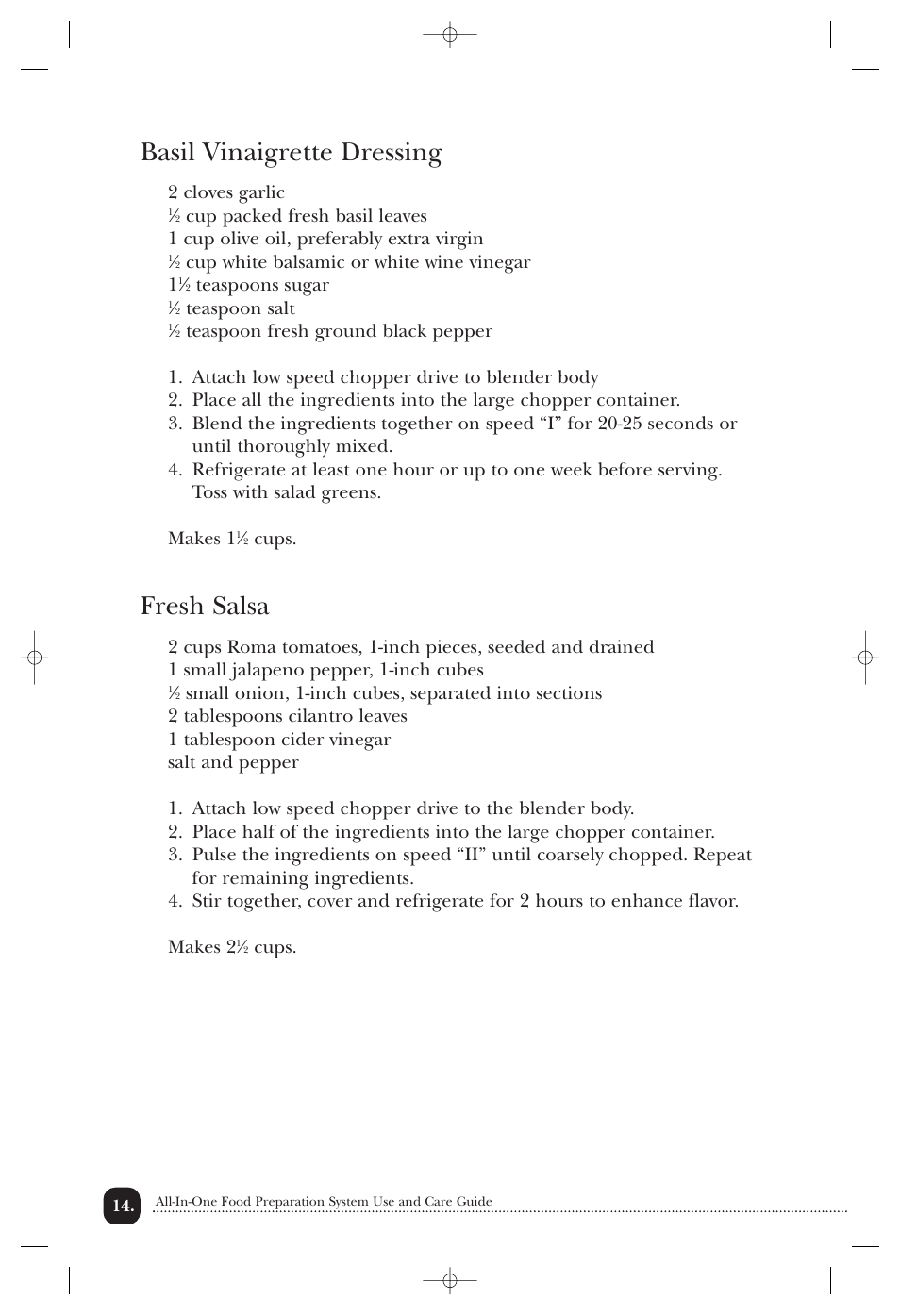 Basil vinaigrette dressing, Fresh salsa | Toastmaster 1750 User Manual | Page 15 / 25
