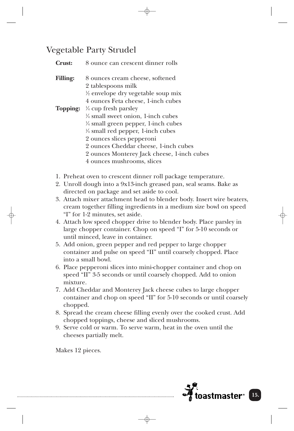 Vegetable party strudel | Toastmaster 1750 User Manual | Page 16 / 25