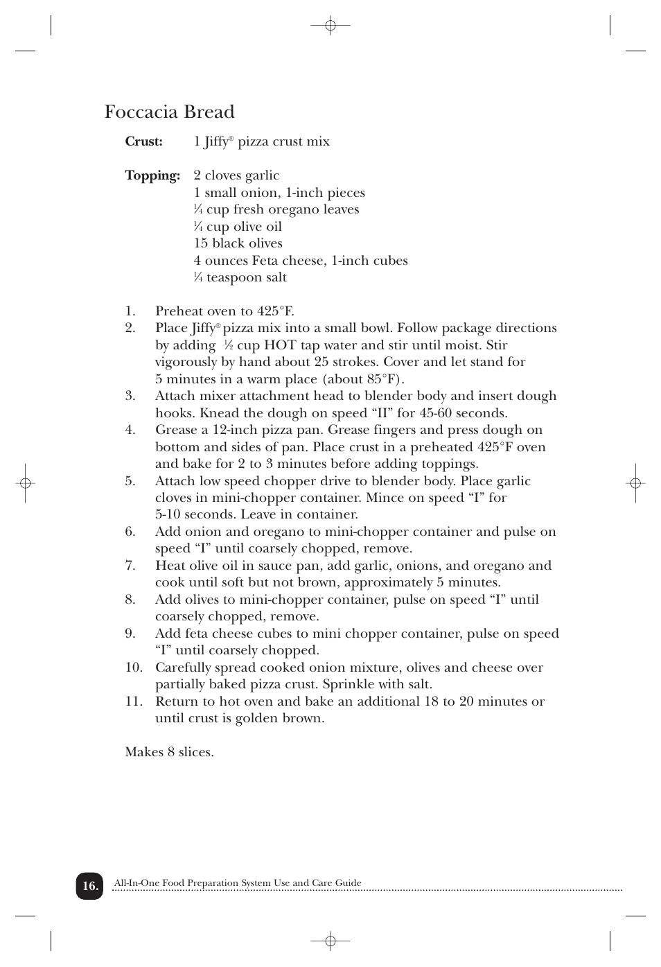 Foccacia bread | Toastmaster 1750 User Manual | Page 17 / 25
