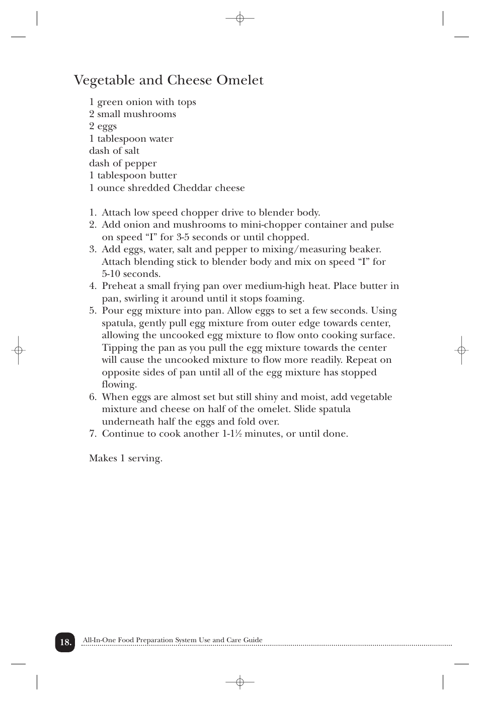 Vegetable and cheese omelet | Toastmaster 1750 User Manual | Page 19 / 25