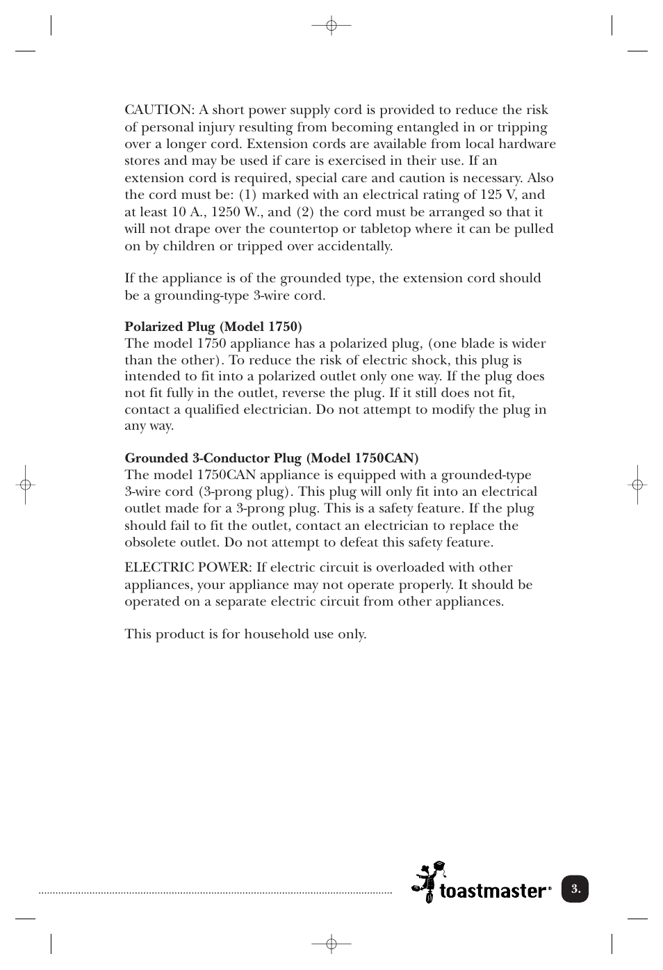 Toastmaster 1750 User Manual | Page 4 / 25