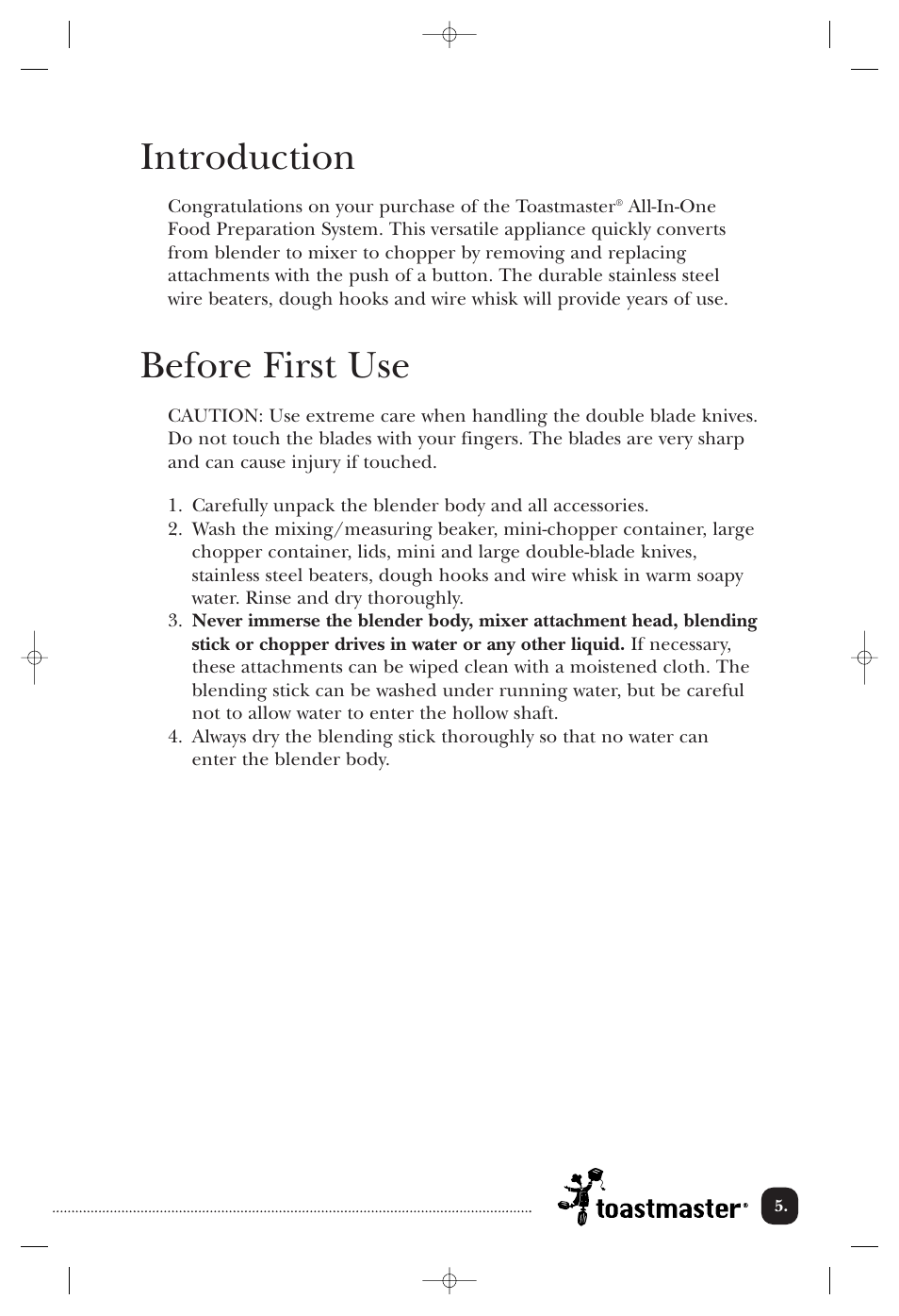 Introduction, Before first use | Toastmaster 1750 User Manual | Page 6 / 25