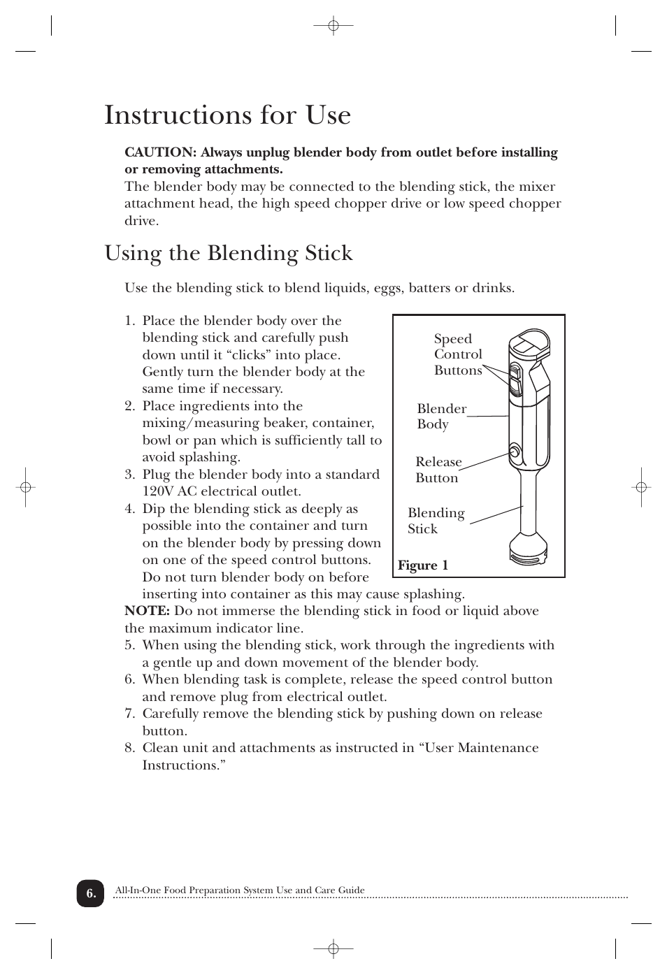 Instructions for use, Using the blending stick | Toastmaster 1750 User Manual | Page 7 / 25