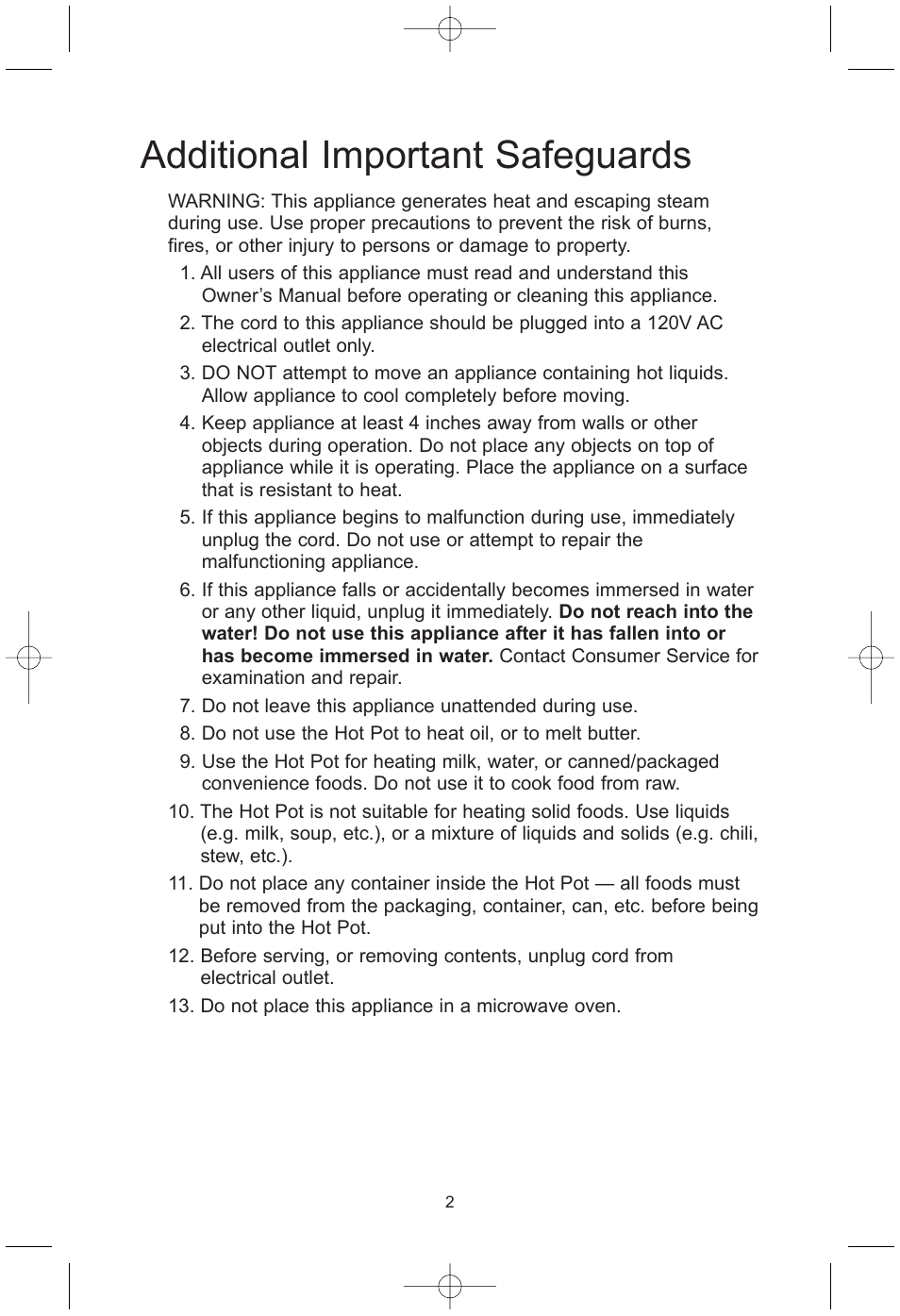 Additional important safeguards | Toastmaster TMHP4 User Manual | Page 3 / 9