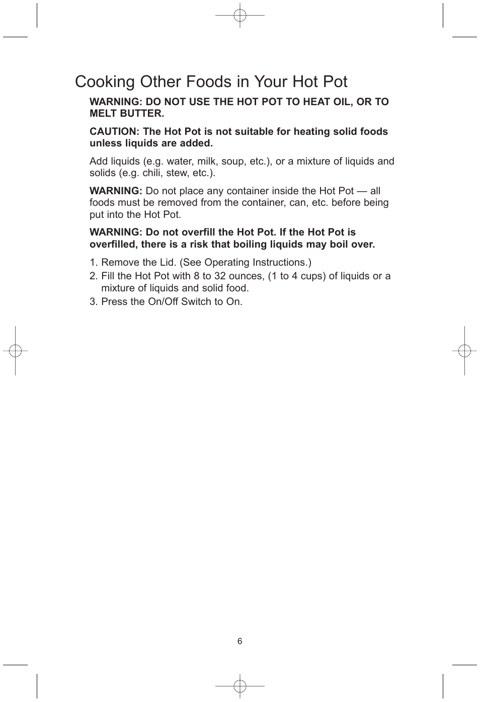 Cooking other foods in your hot pot | Toastmaster TMHP4 User Manual | Page 7 / 9