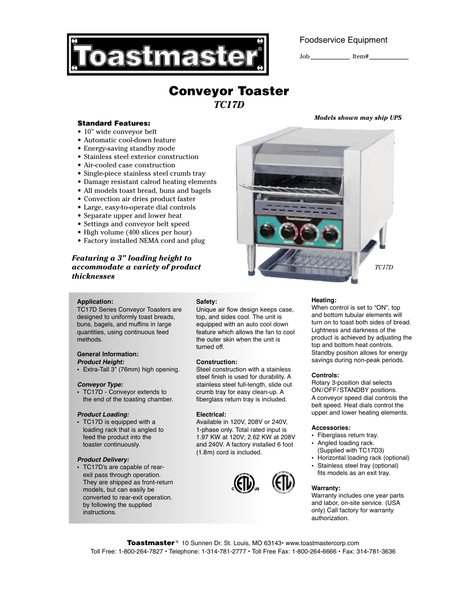 Toastmaster TC17D3663 User Manual | 2 pages