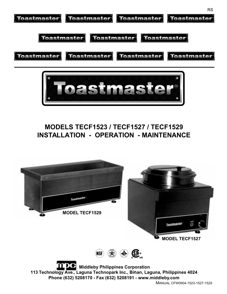 Toastmaster TECF1527 User Manual | 16 pages