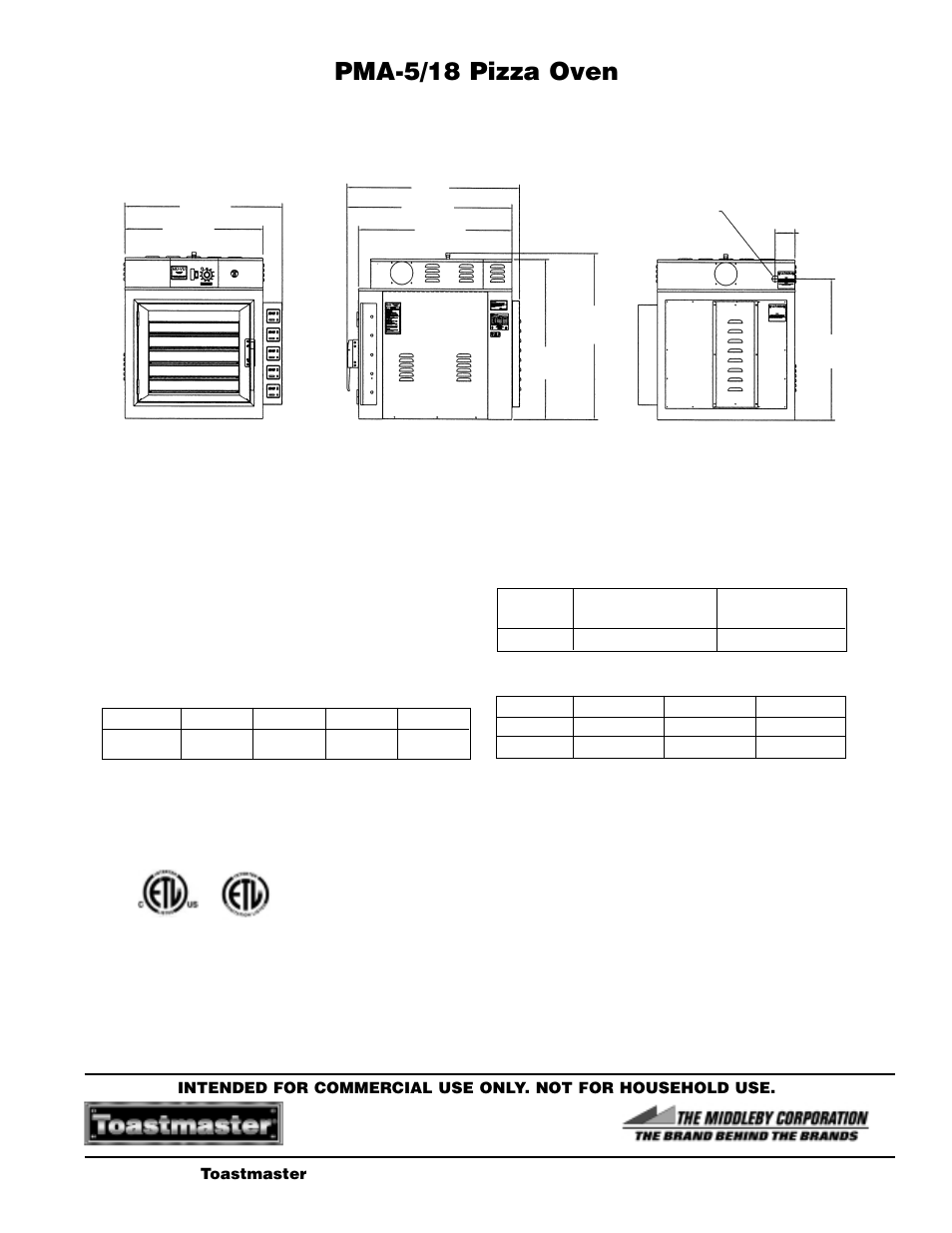 Toastmaster pma-5/18 pizza oven, Pma-5/18 pizza oven | Toastmaster PMA-5 User Manual | Page 2 / 2