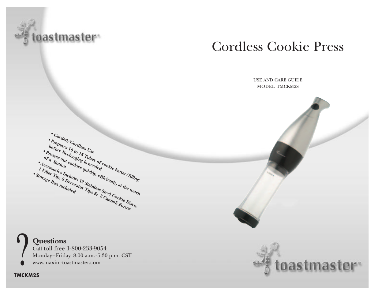 Cordless cookie press | Toastmaster TMCKM2S User Manual | Page 30 / 30