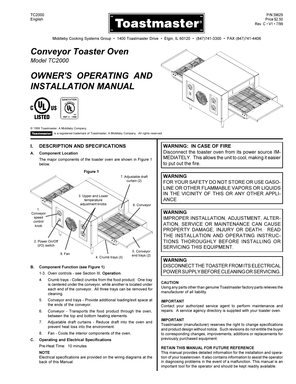 Toastmaster TC2000 User Manual | 4 pages