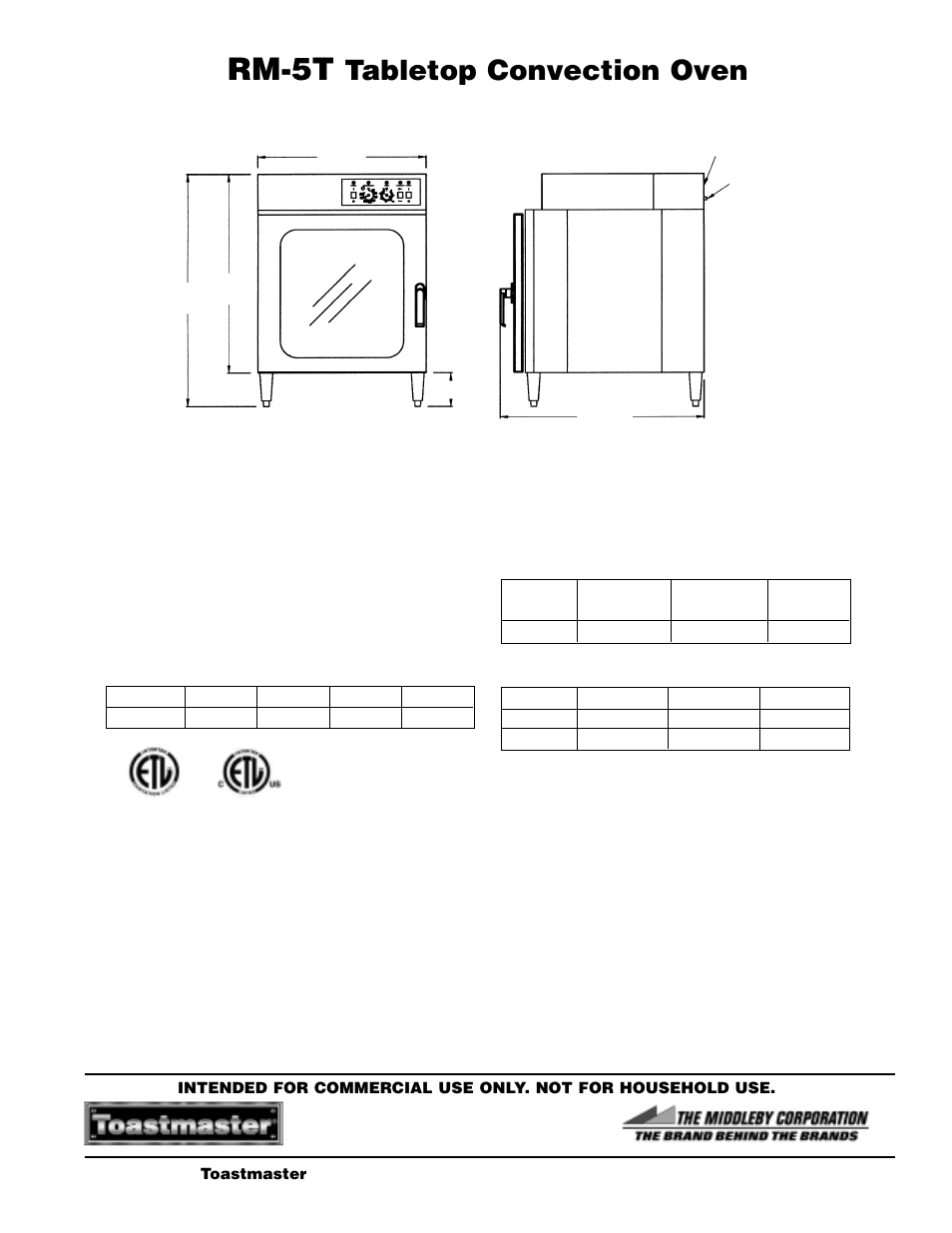 Rm-5t, Toastmaster rm-5t t abletop convection oven, Tabletop convection oven | Toastmaster RM-5T User Manual | Page 2 / 2