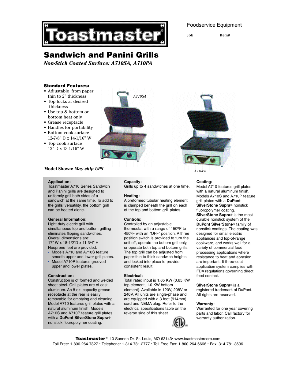 Toastmaster A710SA  EN User Manual | 2 pages