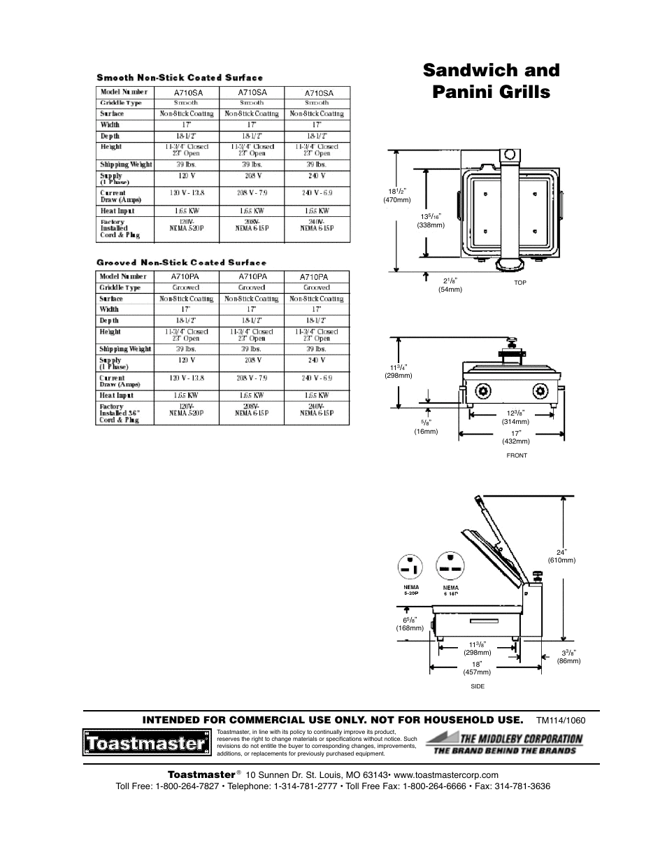 Sandwich and panini grills, Toastmaster | Toastmaster A710SA  EN User Manual | Page 2 / 2