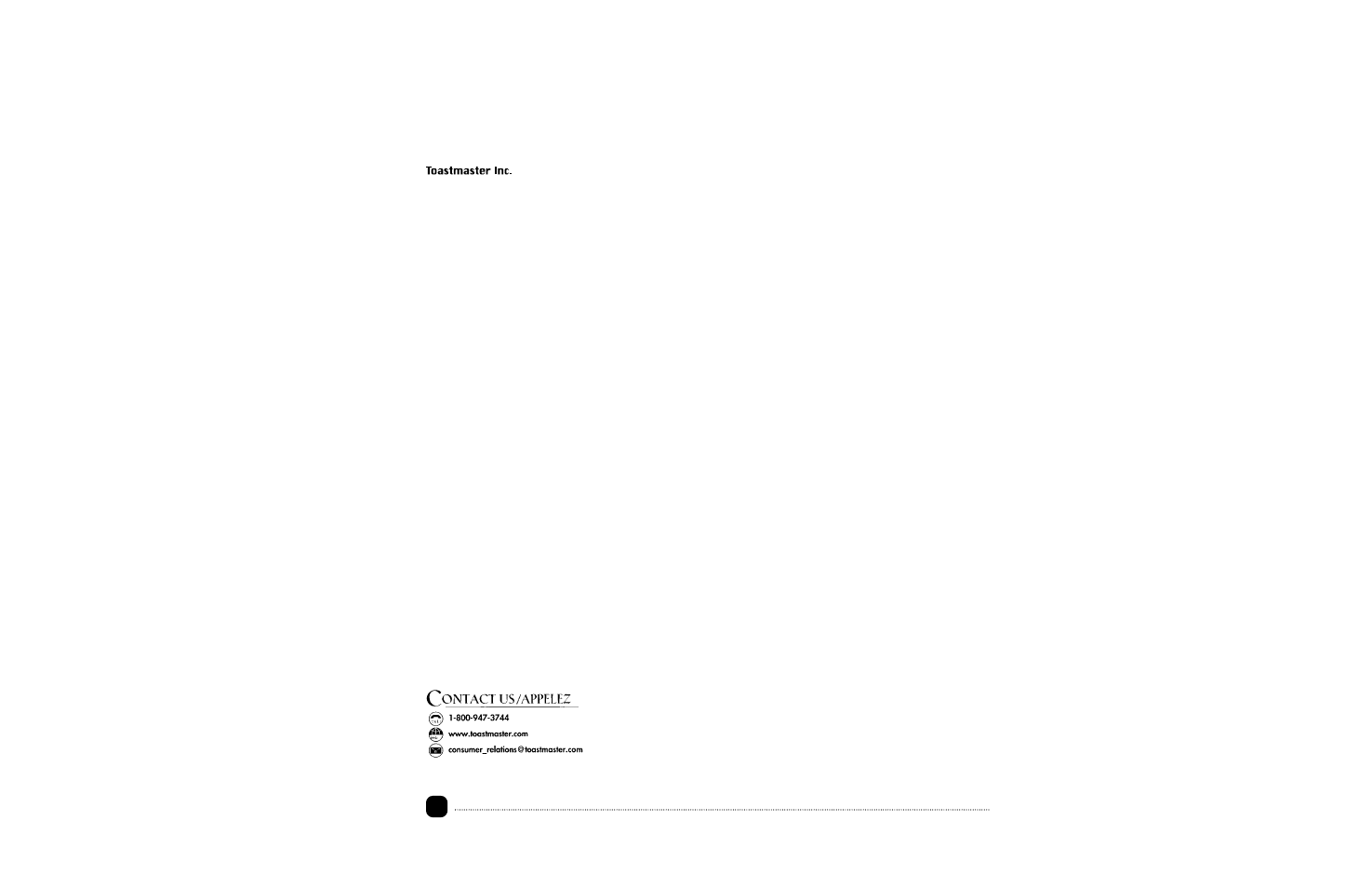 Contact information coordonnées : contacte a | Toastmaster TBR15CAN User Manual | Page 64 / 65