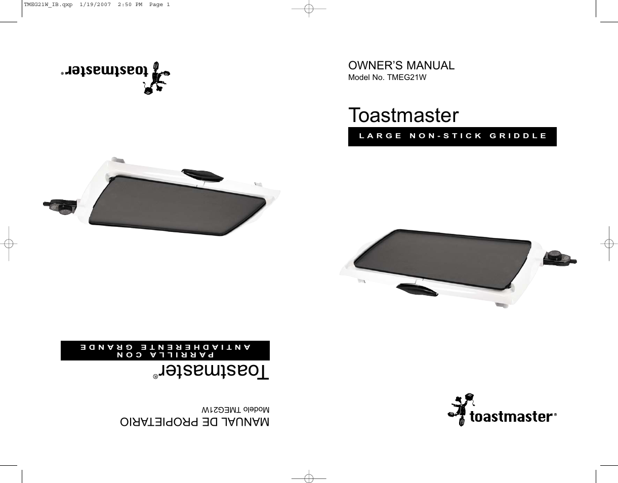 Toastmaster TMEG21W User Manual | 10 pages