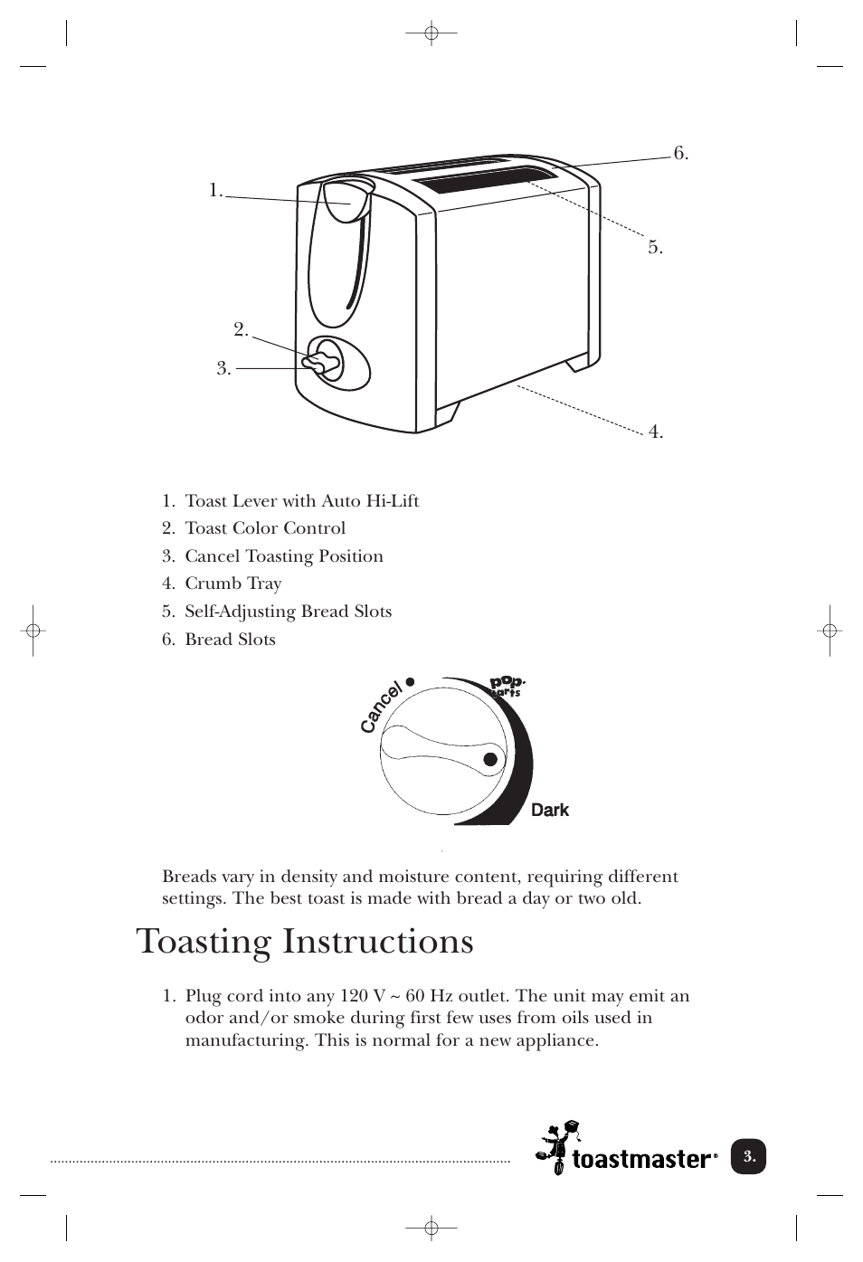 Toasting instructions | Toastmaster T2000BCCAN User Manual | Page 4 / 9