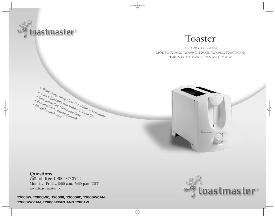 Toaster | Toastmaster T2000BCCAN User Manual | Page 9 / 9