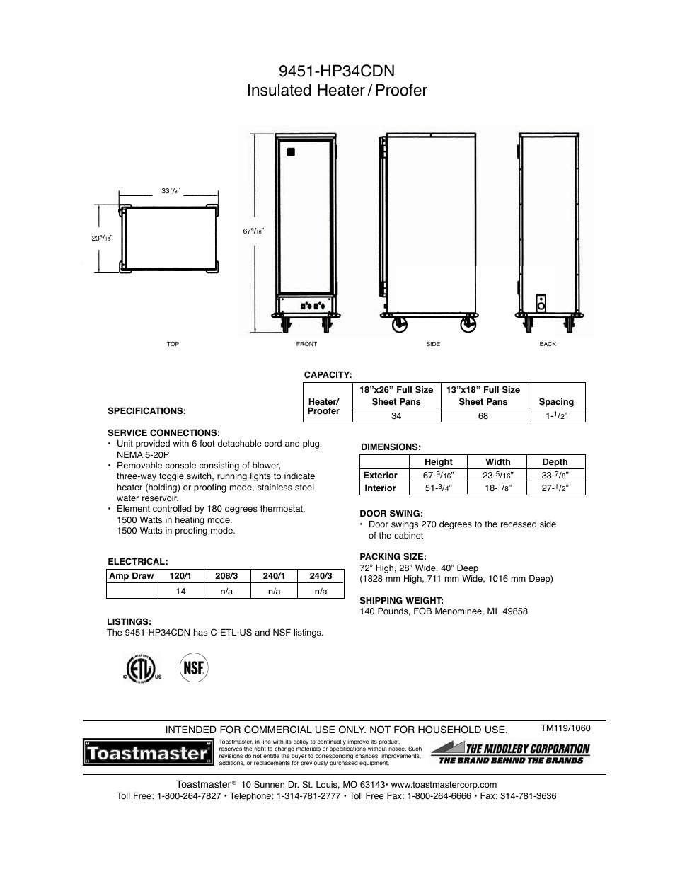 Toastmaster 9451-HP34CDNF User Manual | Page 2 / 2