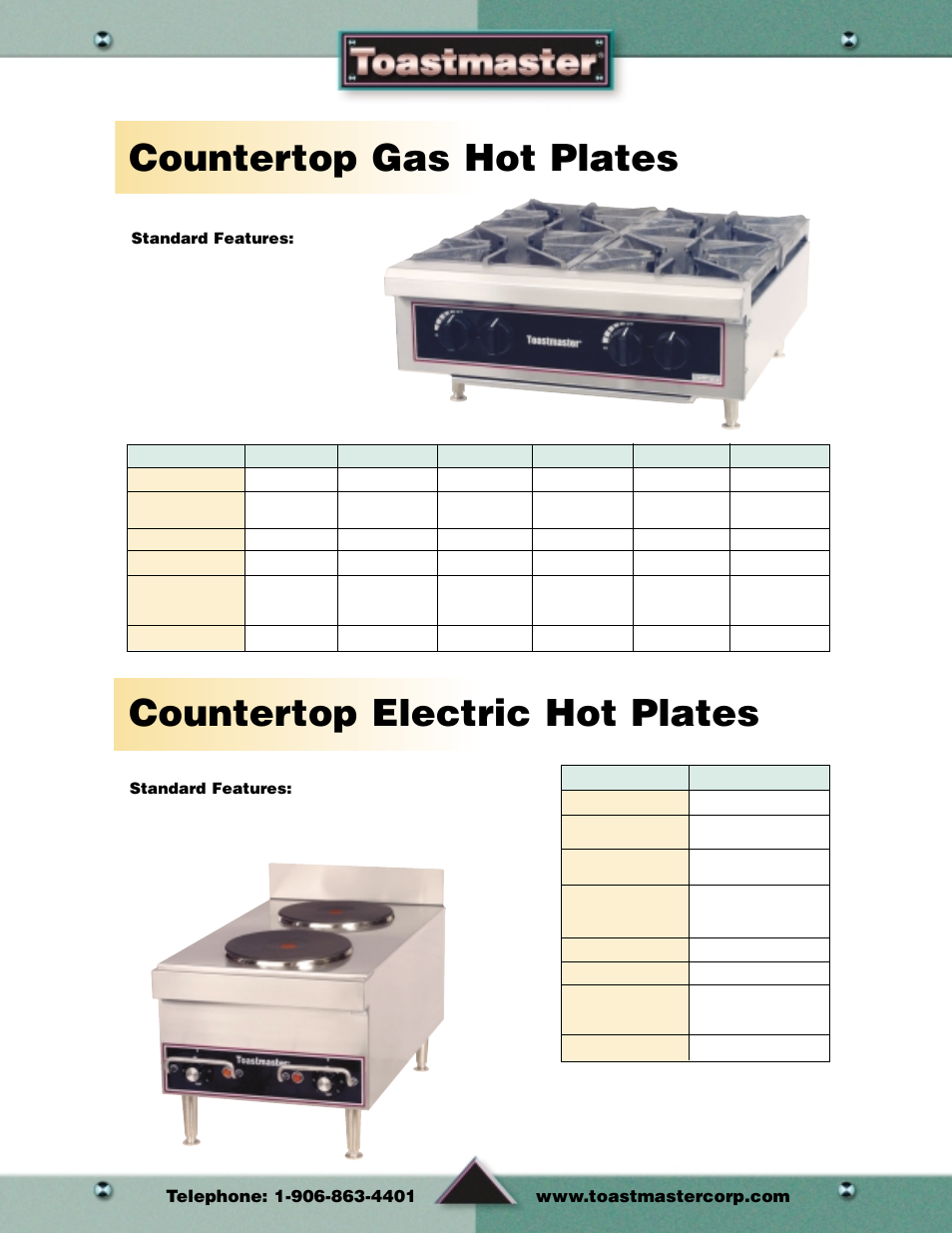 Countertop gas hot plates, Countertop electric hot plates, Hot plates | Toastmaster Toaster and Oven User Manual | Page 14 / 64