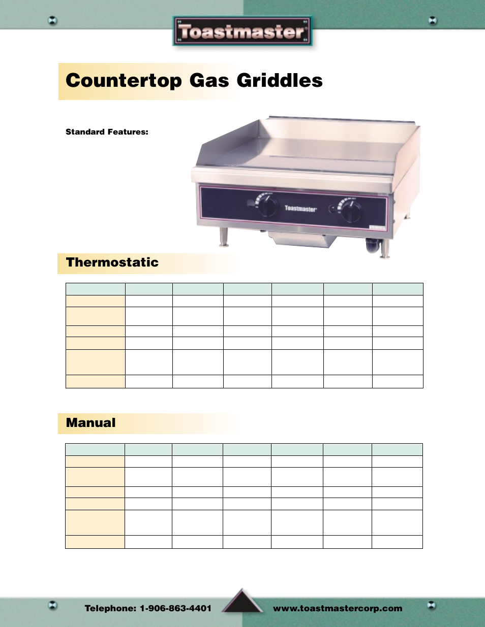 Countertop gas griddles, Thermostatic manual, Griddles-gas | Toastmaster Toaster and Oven User Manual | Page 18 / 64