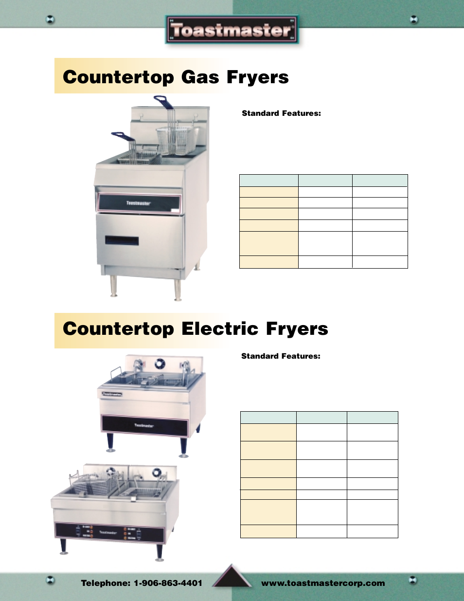 Countertop gas fryers, Countertop electric fryers, Fryers | Toastmaster Toaster and Oven User Manual | Page 21 / 64