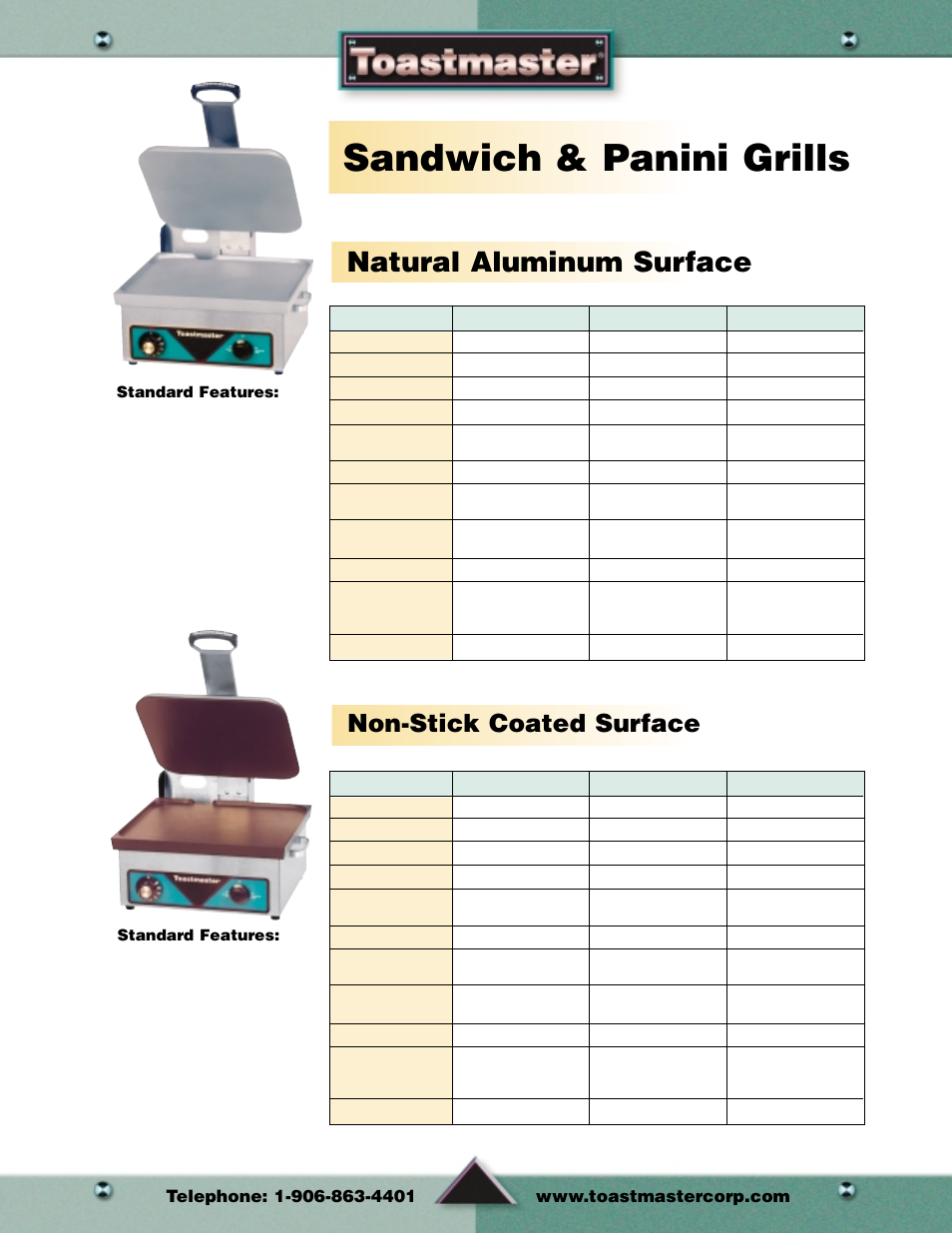 Sandwich & panini grills, Natural aluminum surface, Non-stick coated surface | Grills | Toastmaster Toaster and Oven User Manual | Page 23 / 64