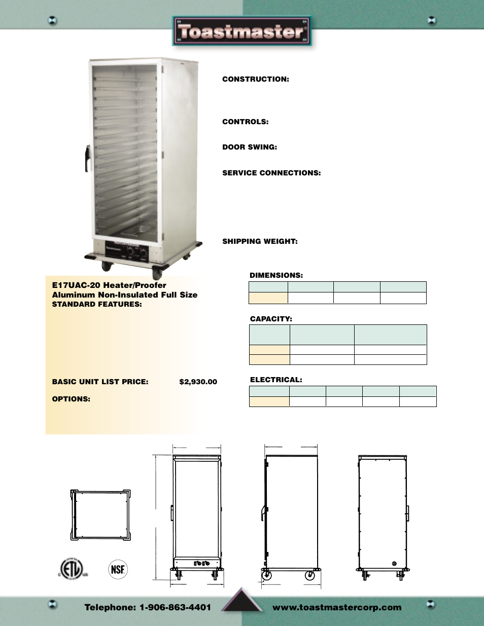 Heater/proofers | Toastmaster Toaster and Oven User Manual | Page 47 / 64