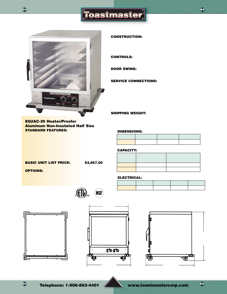 Heater/proofers | Toastmaster Toaster and Oven User Manual | Page 48 / 64