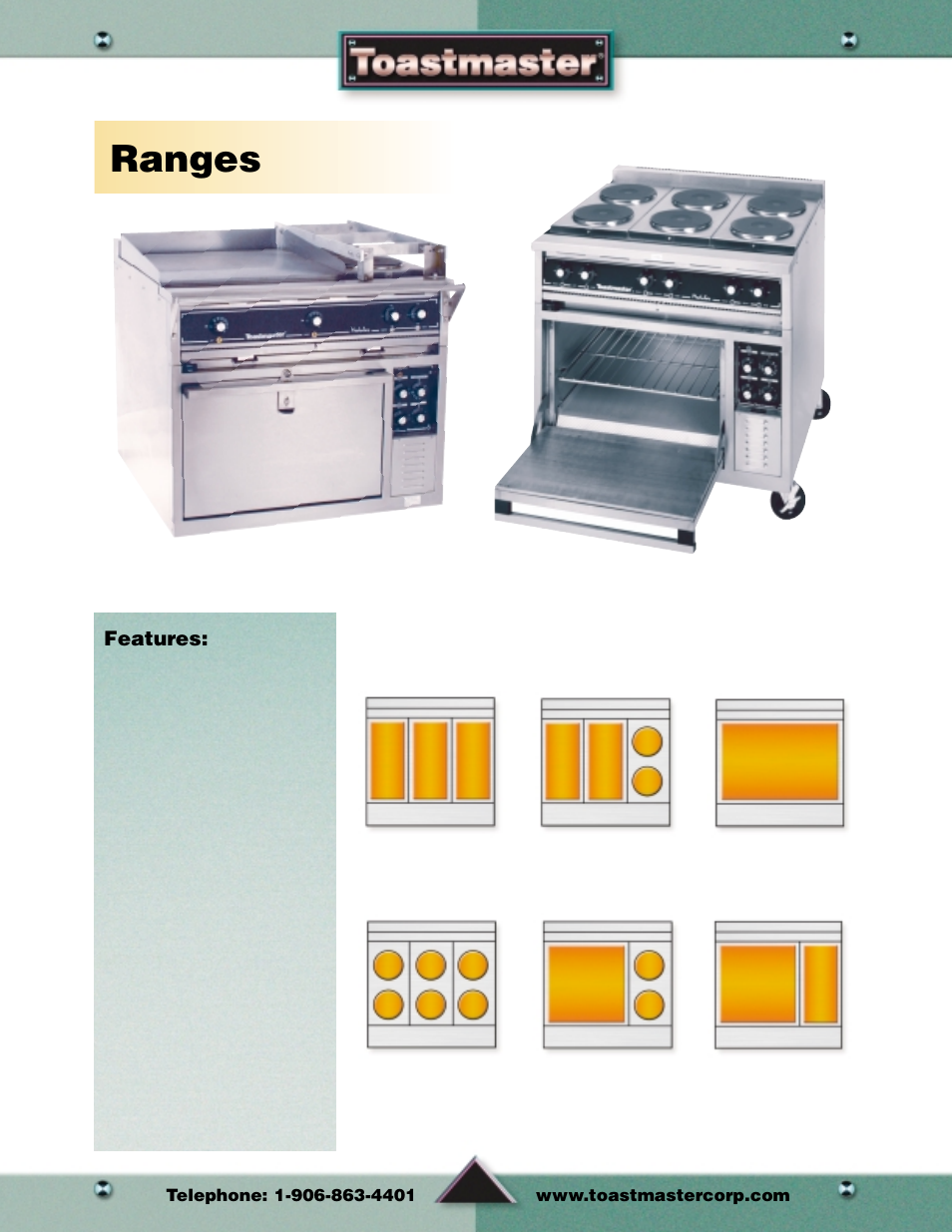 Toastmaster pg50-58, Ranges, Features | Toastmaster Toaster and Oven User Manual | Page 52 / 64