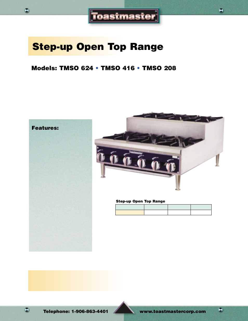 Step-up open top range, Step-up open top | Toastmaster Toaster and Oven User Manual | Page 54 / 64