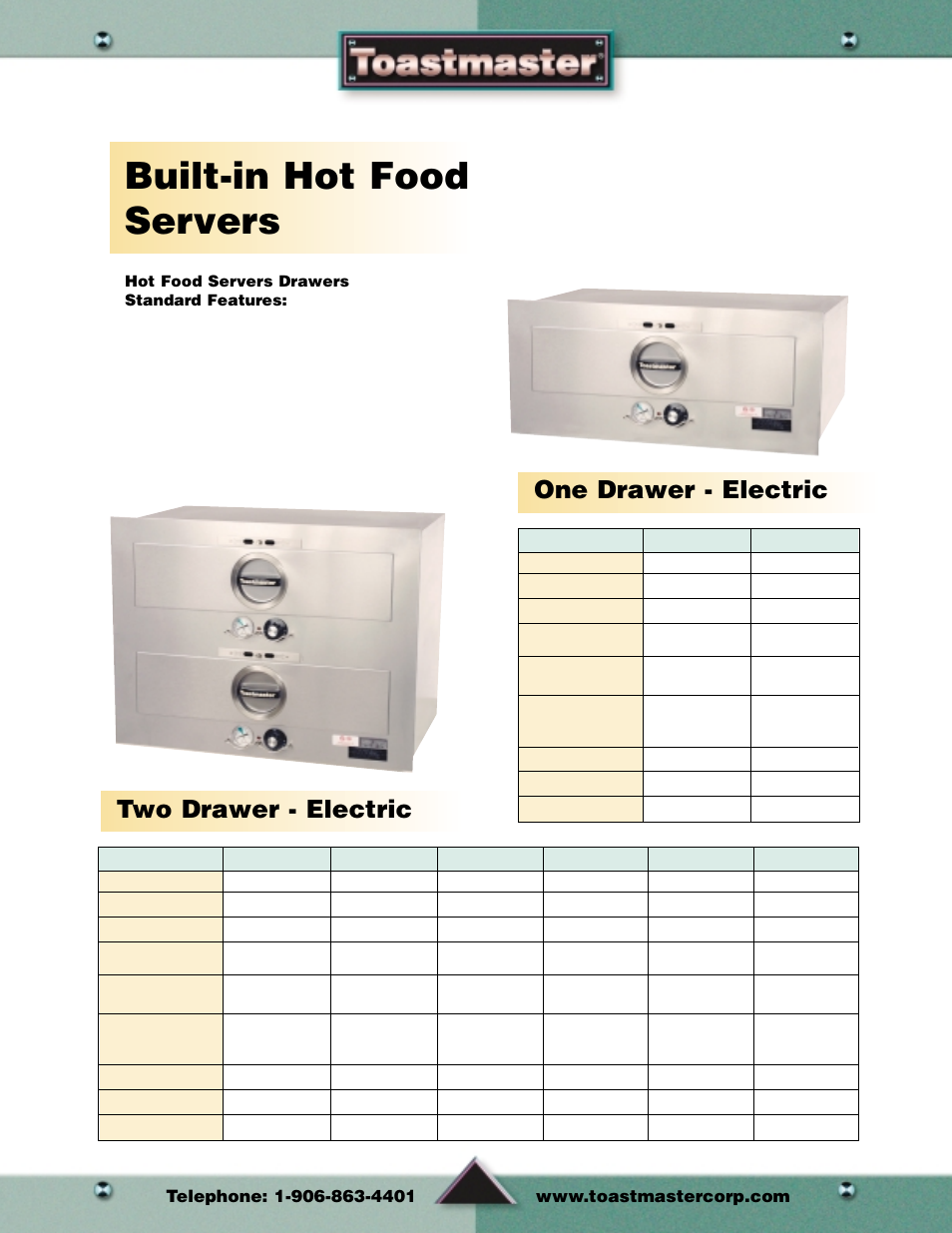 Built-in hot food servers, One drawer - electric two drawer - electric, Hot food servers | Toastmaster Toaster and Oven User Manual | Page 57 / 64