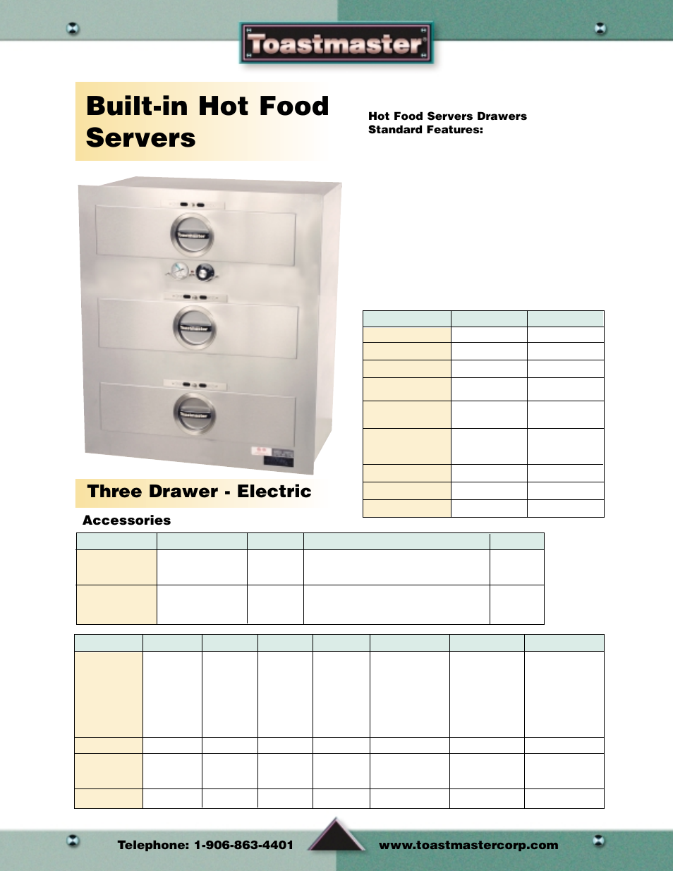 Built-in hot food servers, Three drawer - electric, Hot food servers | Accessories | Toastmaster Toaster and Oven User Manual | Page 58 / 64