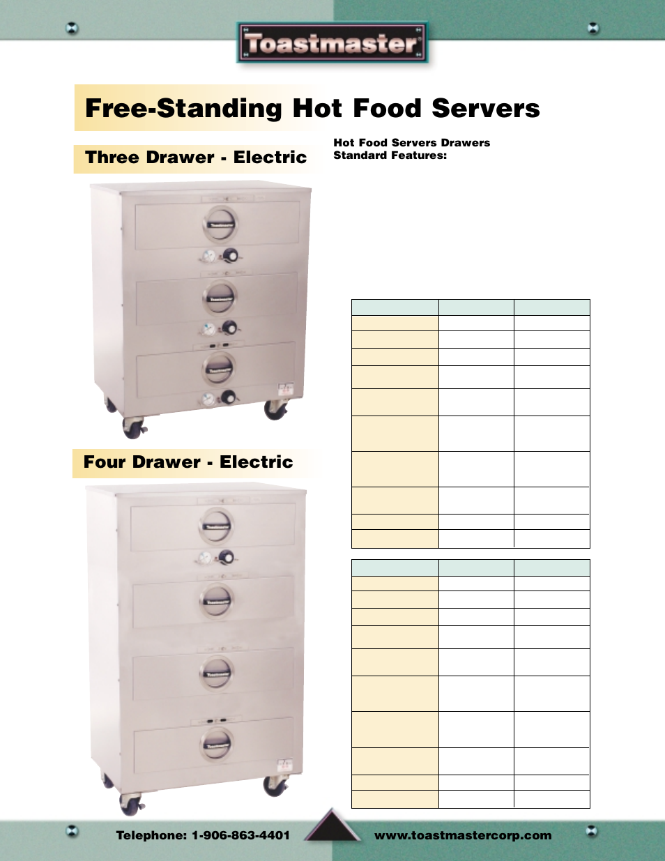 Free-standing hot food servers, Three drawer - electric four drawer - electric, Hot food servers | Toastmaster Toaster and Oven User Manual | Page 60 / 64