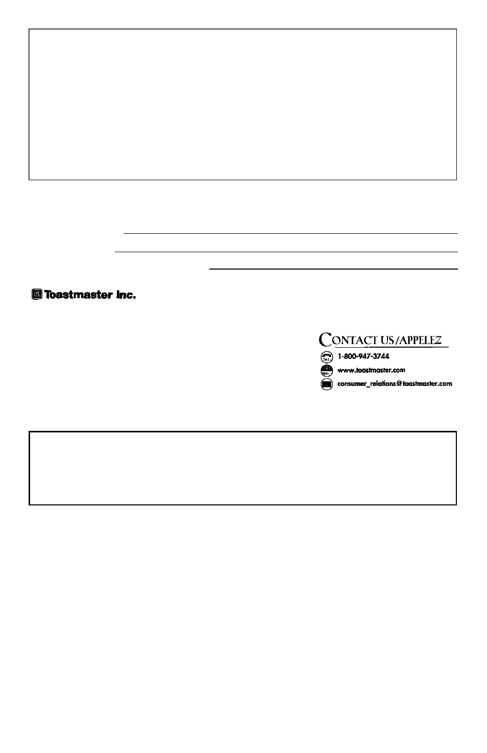 One year limited warranty | Toastmaster B1048 User Manual | Page 4 / 4