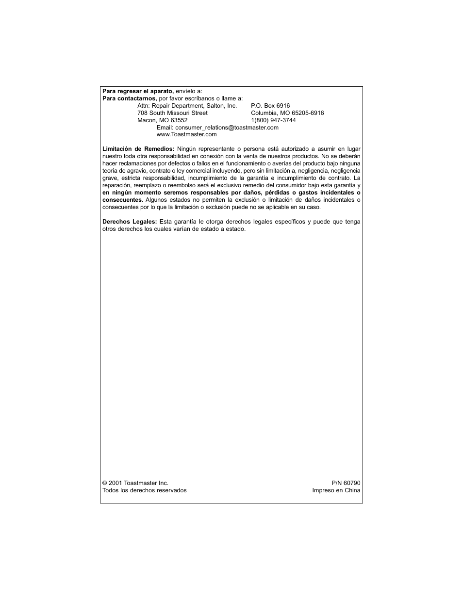 Toastmaster TTS2 User Manual | Page 23 / 24