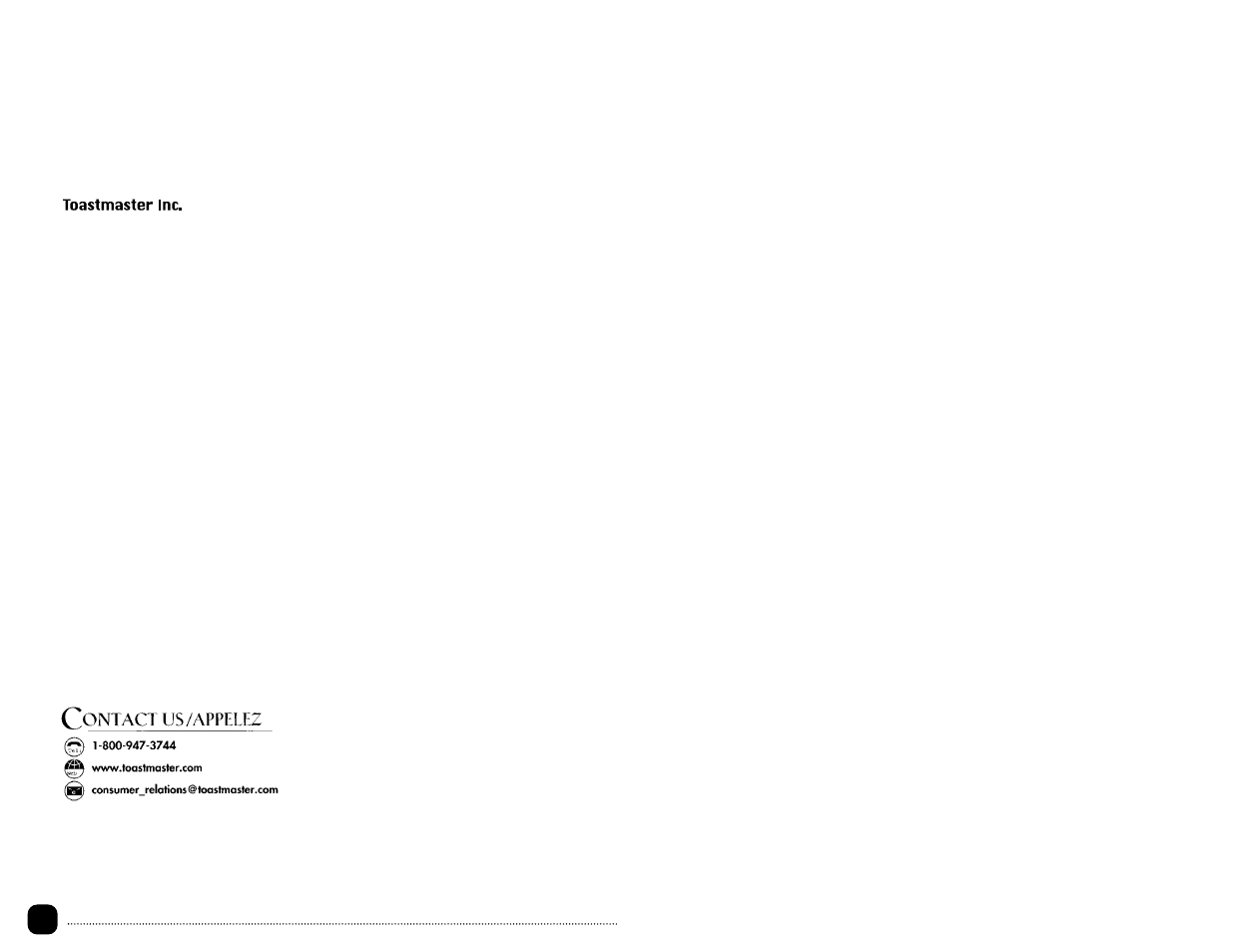 Contact information coordonnées : contacte a | Toastmaster TOV211DEH User Manual | Page 22 / 23