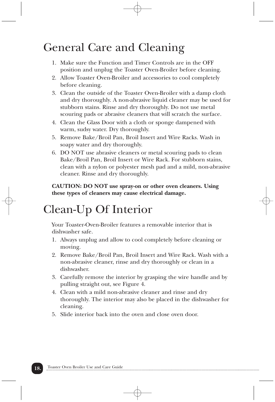 General care and cleaning, Clean-up of interior | Toastmaster TOV435RLB User Manual | Page 19 / 24