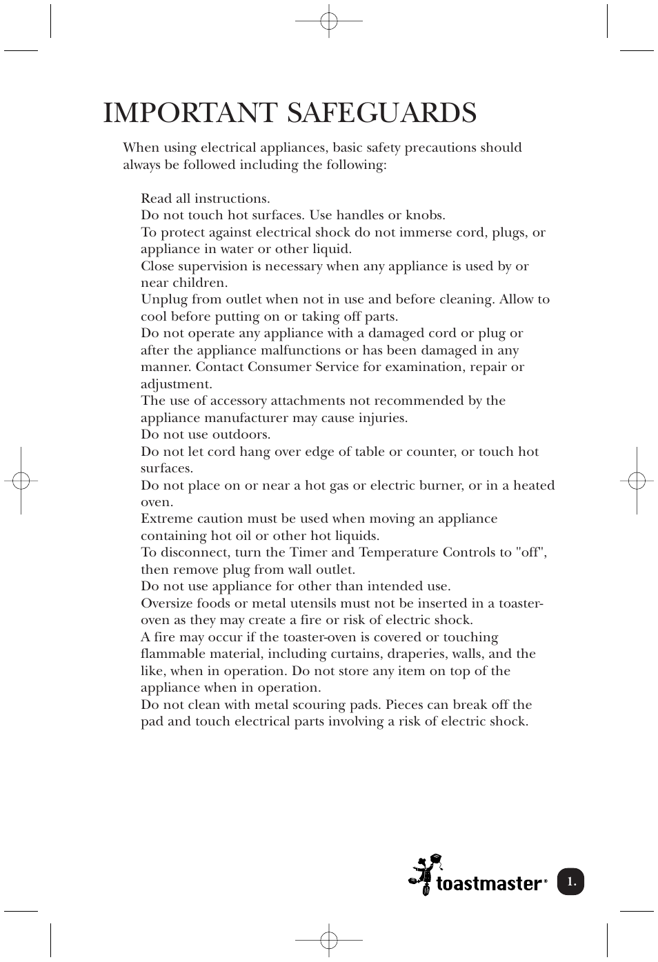 Important safeguards | Toastmaster TOV435RLB User Manual | Page 2 / 24