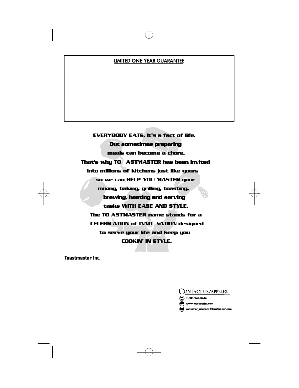 Toastmaster TB8 User Manual | Page 19 / 19